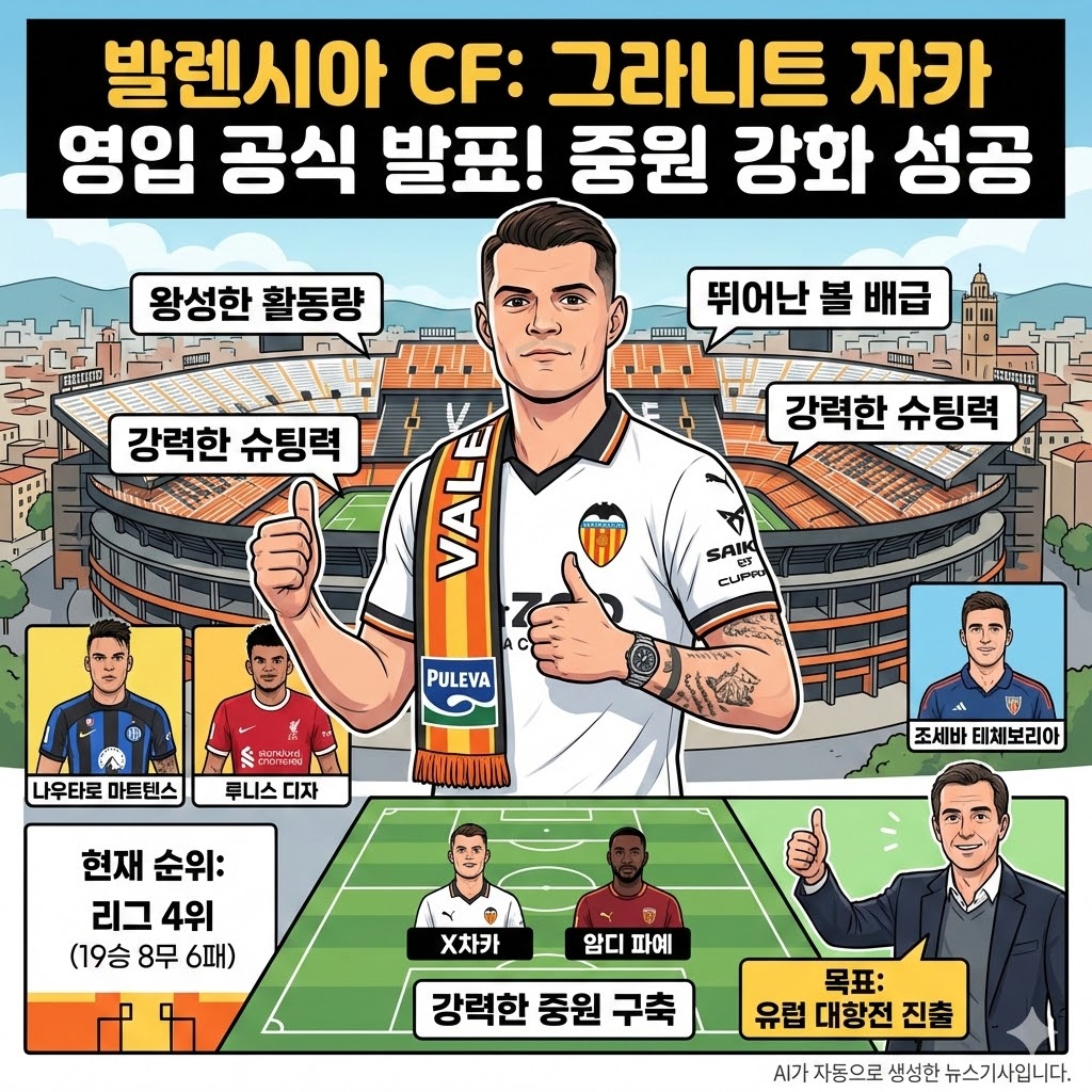 발렌시아, [스위스 폭격기] 자카 전격 영입!